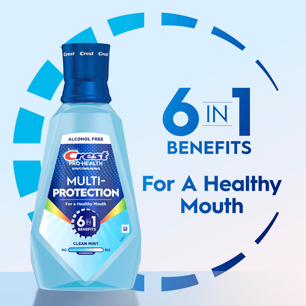 Crest Mouthwash Pro Health Multi-Protection, 1L, 2 Pack, 6-in-1 Benefits, Alcohol Free, Enamel Repair, Breath