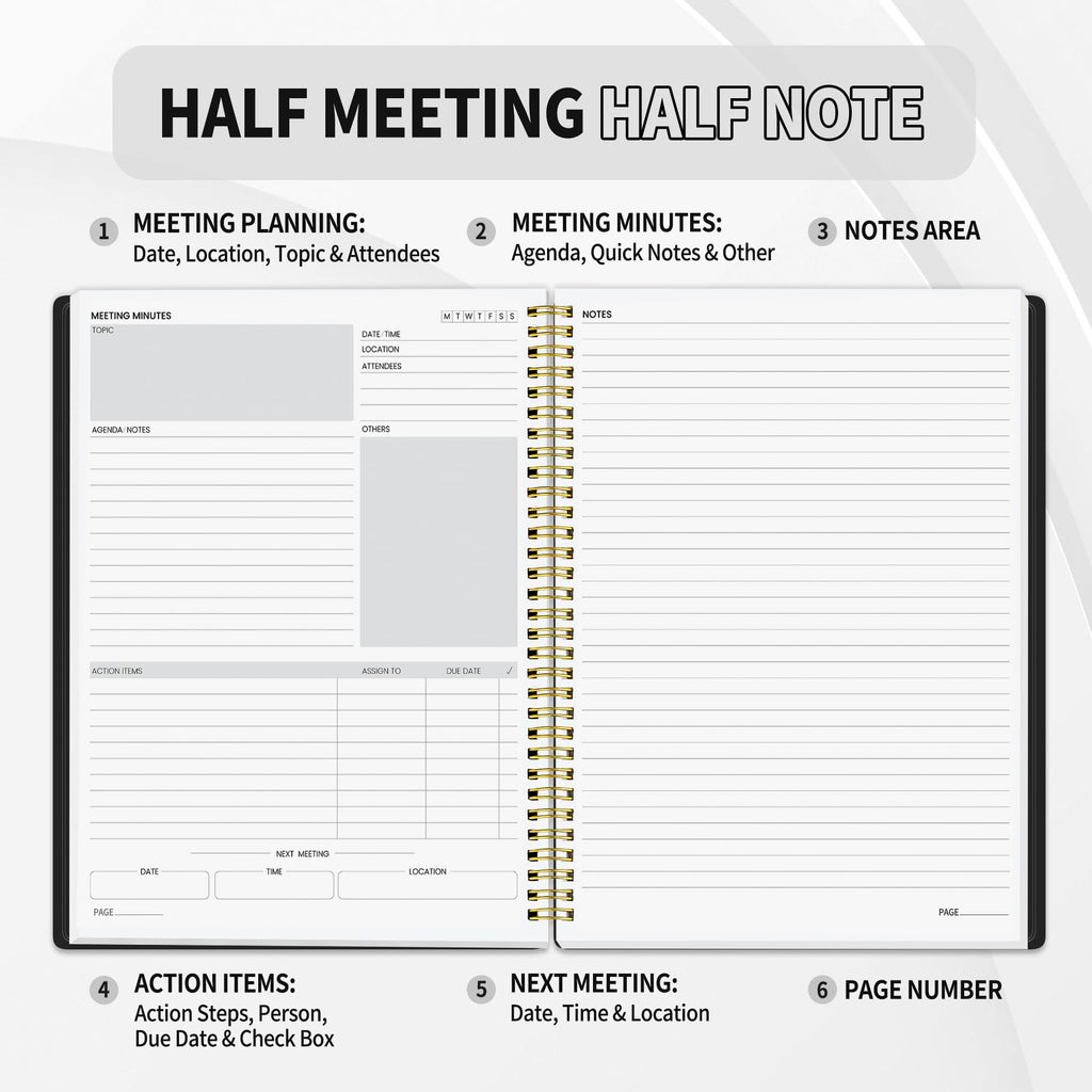 SUNEE Half Meeting Half Note - Professional Notebook for Work
