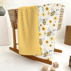 Bee Floral Baby Blanket Soft Mink Dotted Backing Double Layer Swaddle Receiving Blanket 30x40 - Yellow view 5