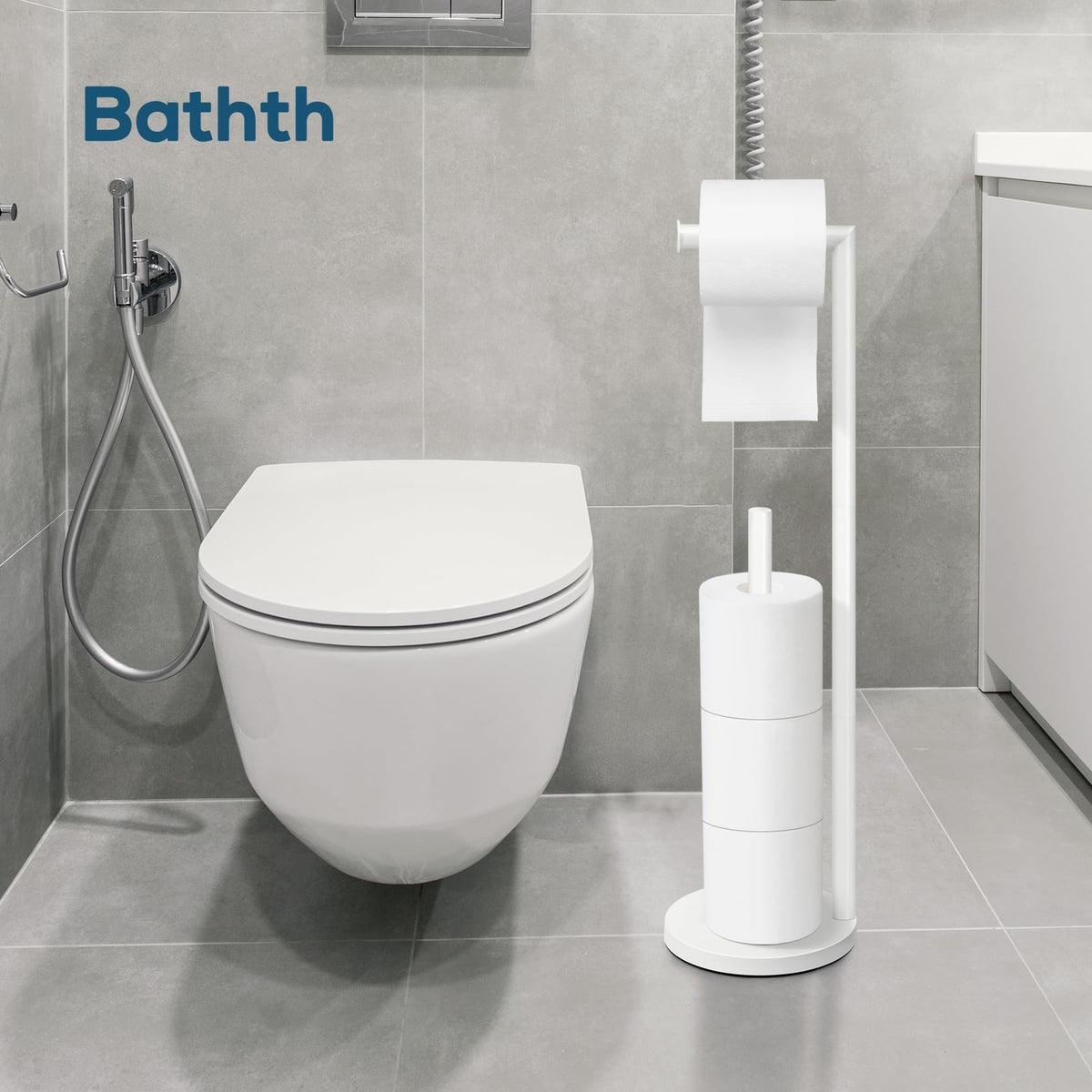 Toilet Paper Holder Stand, Toilet Paper Free Standing - White view 3