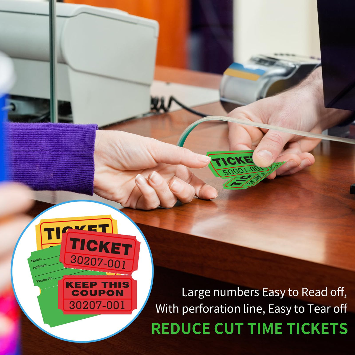 LLIKED 2"x2" Double Roll Raffle Tickets - 3000-yellow,green and Red view 5