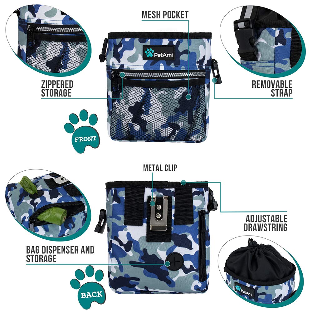 PetAmi Hands Free Dog Treat Pouch for Training and Walking - Camo Blue view 2