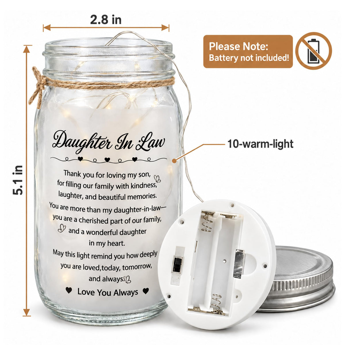 Daughter-in-Law Mason Jar Night Light, Birthday Gifts for daughter-in-law (additional view 1)