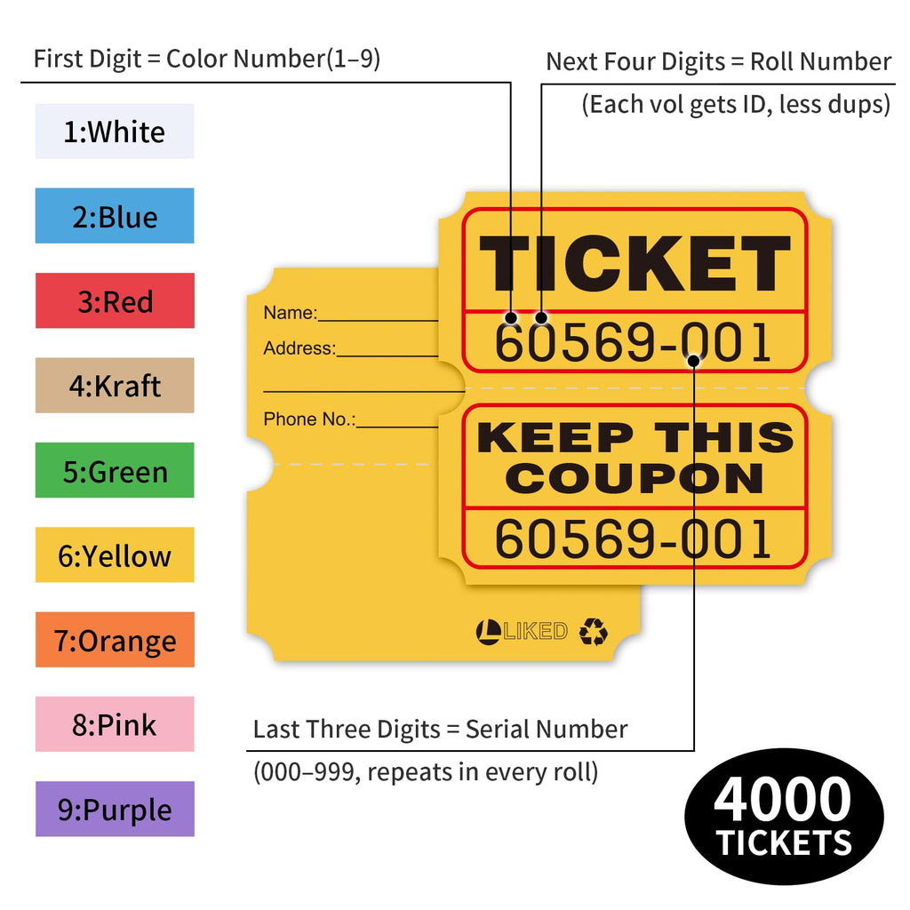 LLIKED Raffle Tickets - 4000-green,yellow,blue and Red view 2