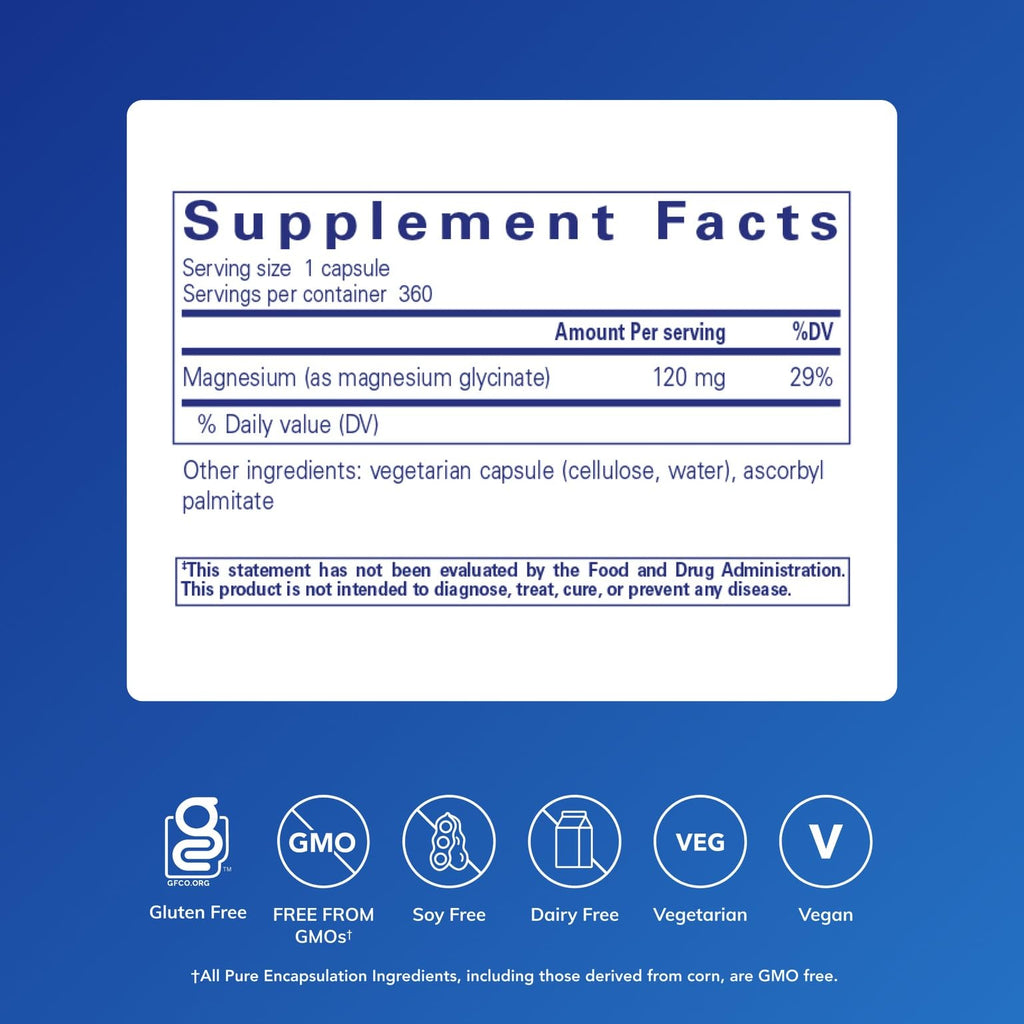 Pure Encapsulations Magnesium (Glycinate), 360 Capsules (MG3)