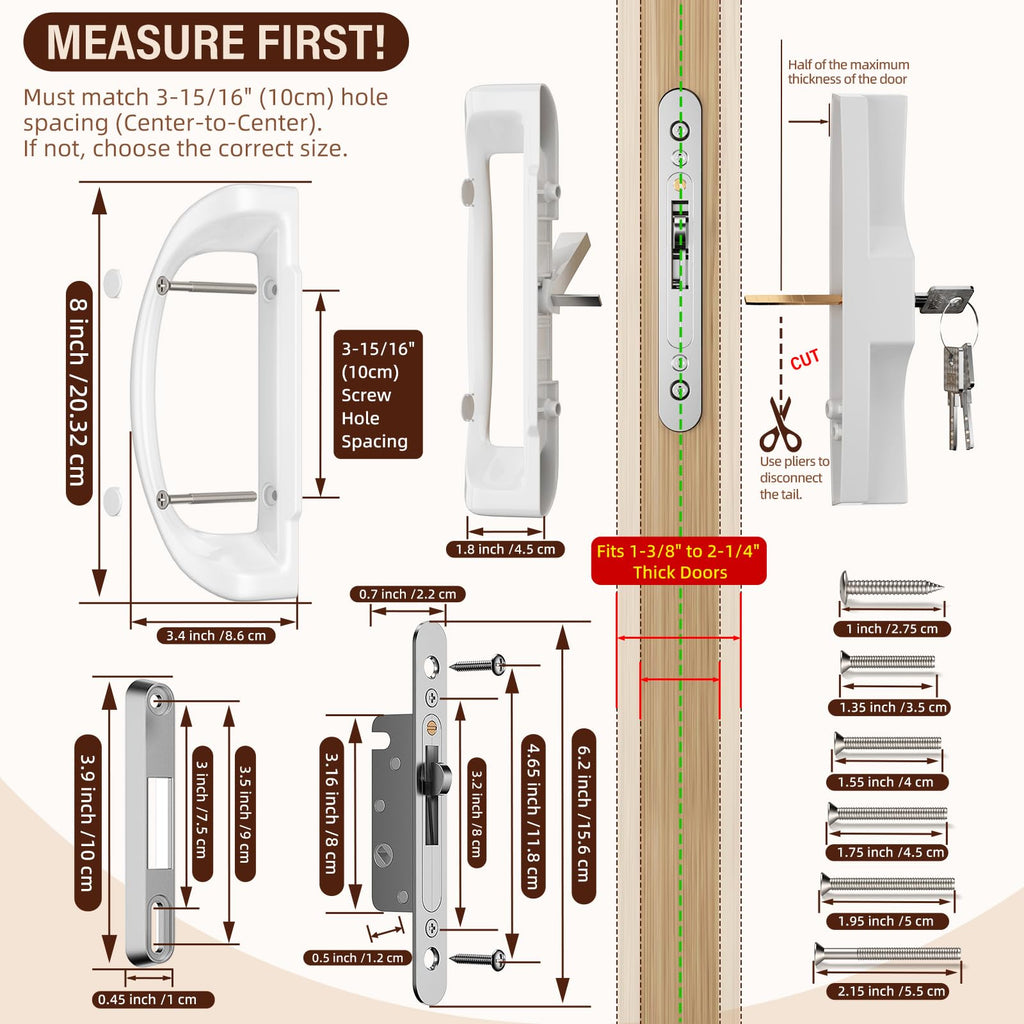 MENGBEI Sliding Glass Door Handle Set,3-15/16" Screw Hole Spacing, Fits Door Thickness (additional view 3)