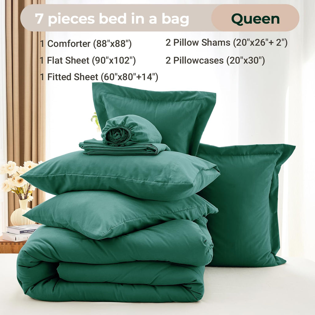 MUXHOMO 7 Pieces Comforter - Emerald Green / Queen(88"x 88") view 4