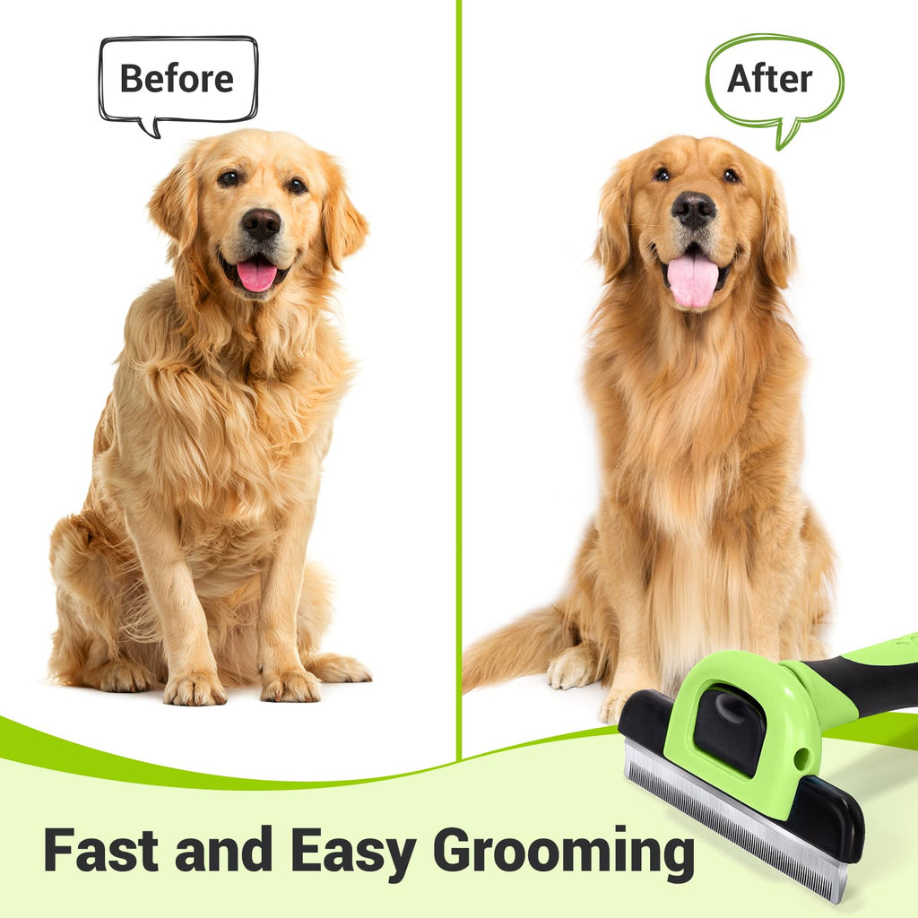 MIU COLOR Pet Grooming Brush Deshedding Tool for Dogs & Cats - Apple Green / Short and Medium Hair view 3