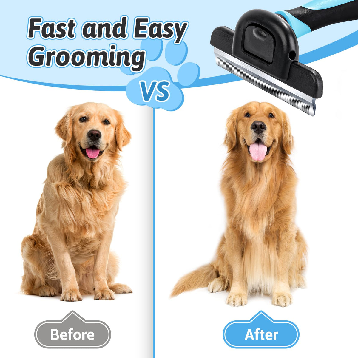 MIU COLOR Pet Grooming Brush Deshedding Tool for Dogs & Cats - Blue / Long Hair view 3