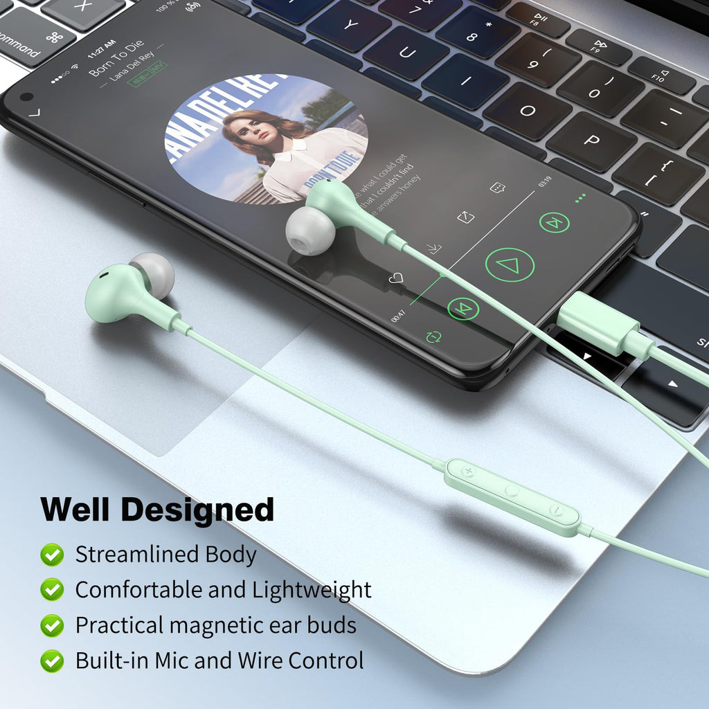 USB C Headphones for iPhone 18 Pro Max 17 16 15/Galaxy S26 FE Wired Earbuds - Mint-Green view 5