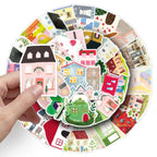 Cute Cartoon House Stickers for Journaling - 50PCS Aesthetic Watercolor House Stickers (additional view 4)