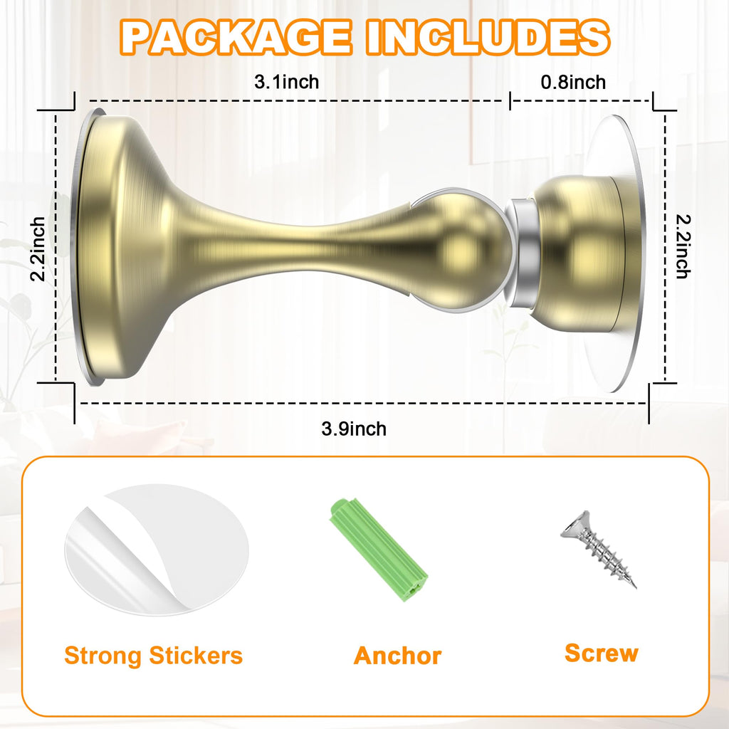 Crosize Magnetic Door Stoppers 2 Pack, Stainless Steel Door Stops, – Gold