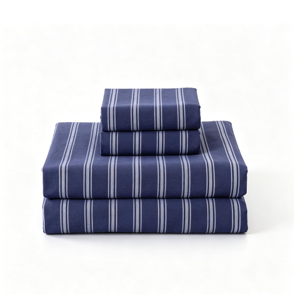 BESTOUCH Cotton Solid Duvet Cover Set Linen Feel - Stripes - Navy Blue/ White (No Comforter) / Queen (90" X 90") view 7