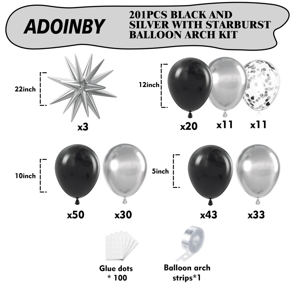 ADOINBY Balloons Arch Kit - Black and Silver view 1