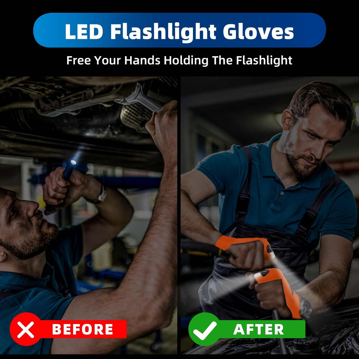 MOIPEJO LED Flashlight Gloves - Orange view 2