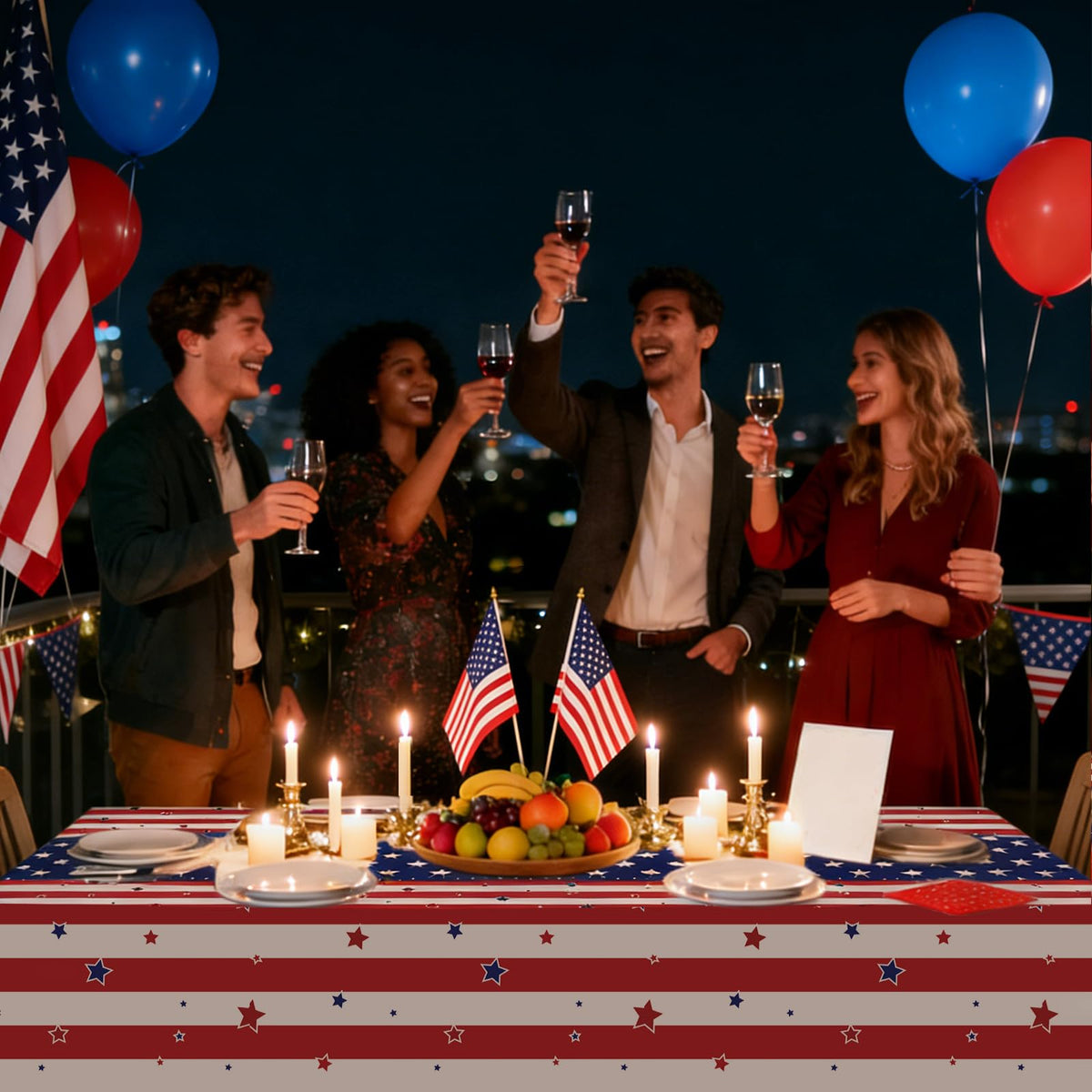 CXPSINC 54 Inch Plastic Table Cover Roll Disposable Tablecloth with Slide Cutter - American Flag / 3600" x 54" (Rectangular) view 4
