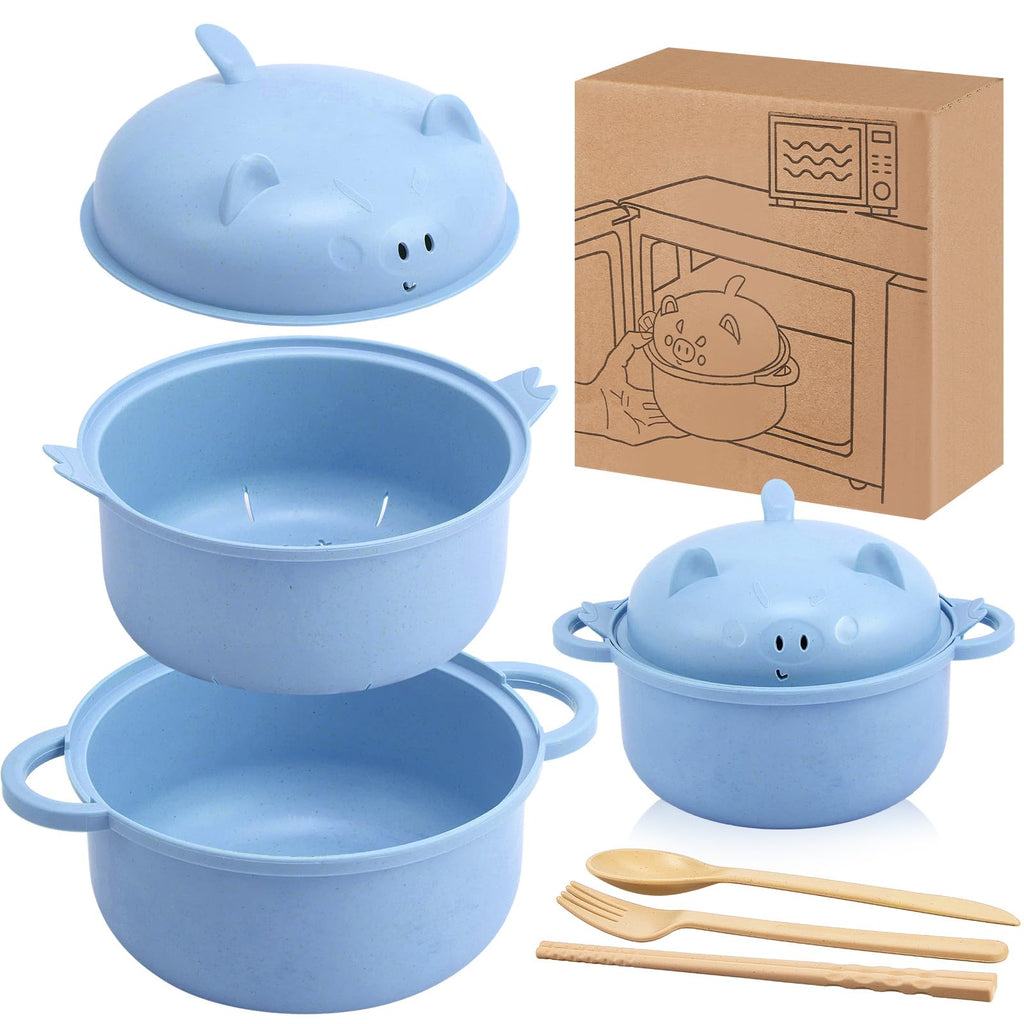 Romooa 45oz Cute Pig Ramen Bowl Set Microwavable