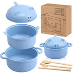 Romooa 45oz Cute Pig Ramen Bowl Set Microwavable