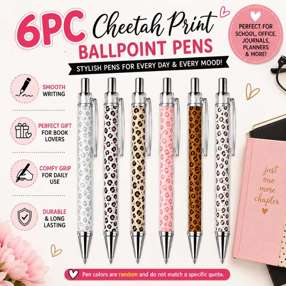 YJ PREMIUMS 6PC Ballpoint Pens - Leopard view 1
