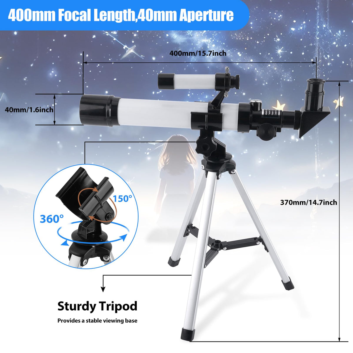 Telescope for Kids & Beginners 40mm Aperture 400mm AZ Mount (additional view 3)