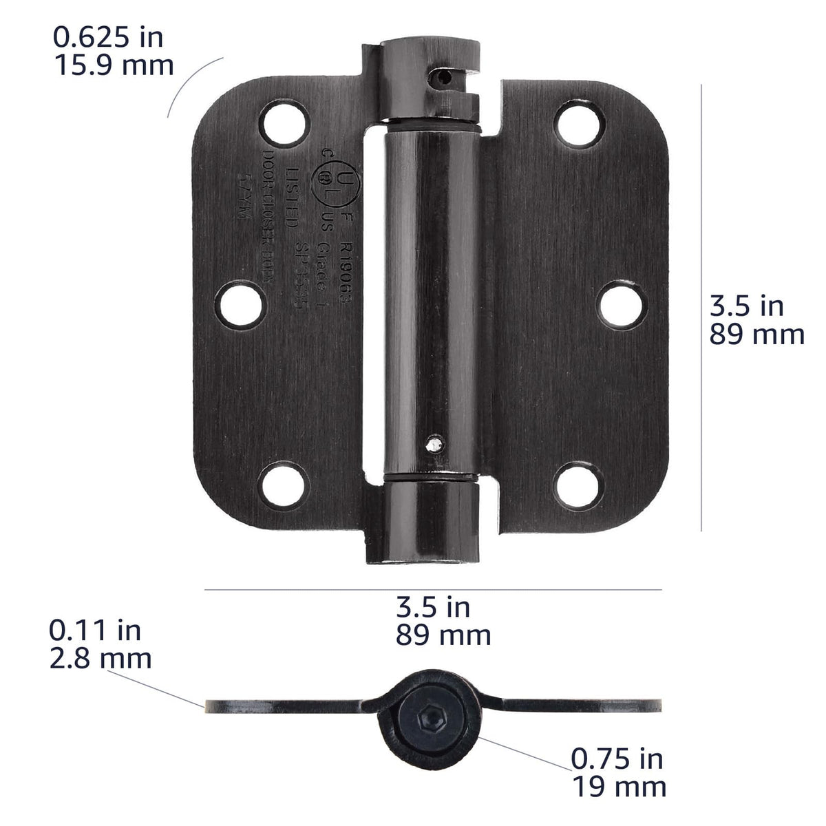 Amazon Basics Self-Closing Door Hinge, 3.5 Inch x 3.5 Inch
