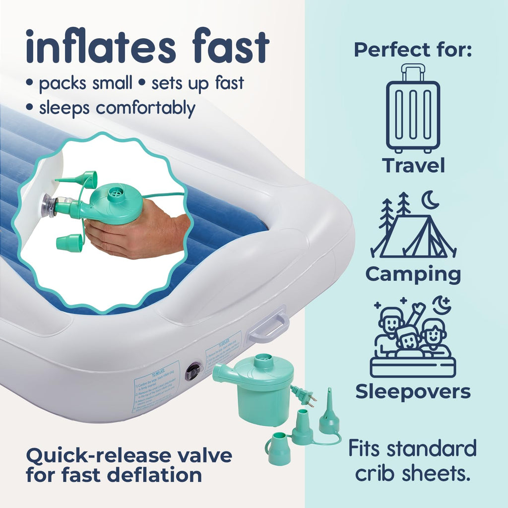 Hiccapop Inflatable Toddler Bed with Safety Bumpers, Kids Travel Bed, – Navy (HP-ITB)