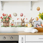 Generic Easter Wall Stickers: Rabbit Easter Eggs & Flowers Design, Multicolor, PVC (additional view 2)
