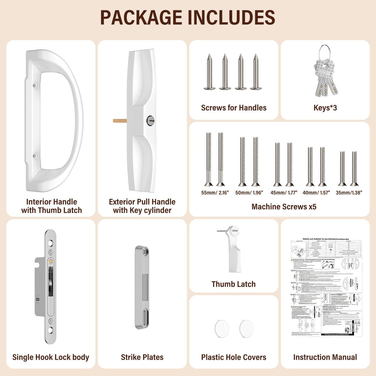 MENGBEI Sliding Glass Door Handle Set,3-15/16" Screw Hole Spacing, Fits Door Thickness (additional view 6)
