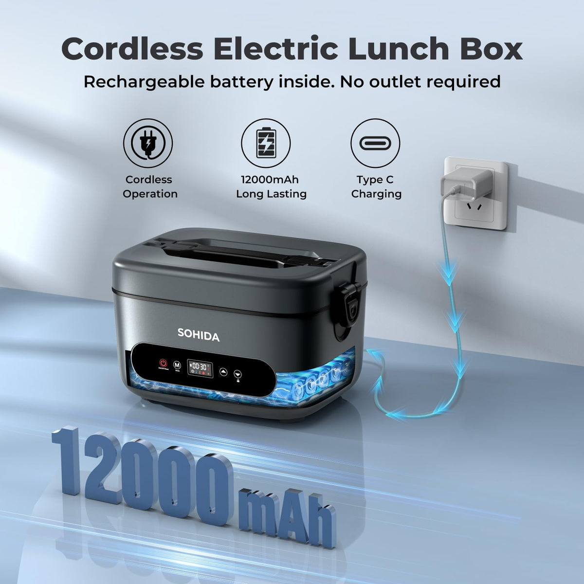 SOHIDA Cordless Heated & Electric Lunch Box for Adults (BX60)
