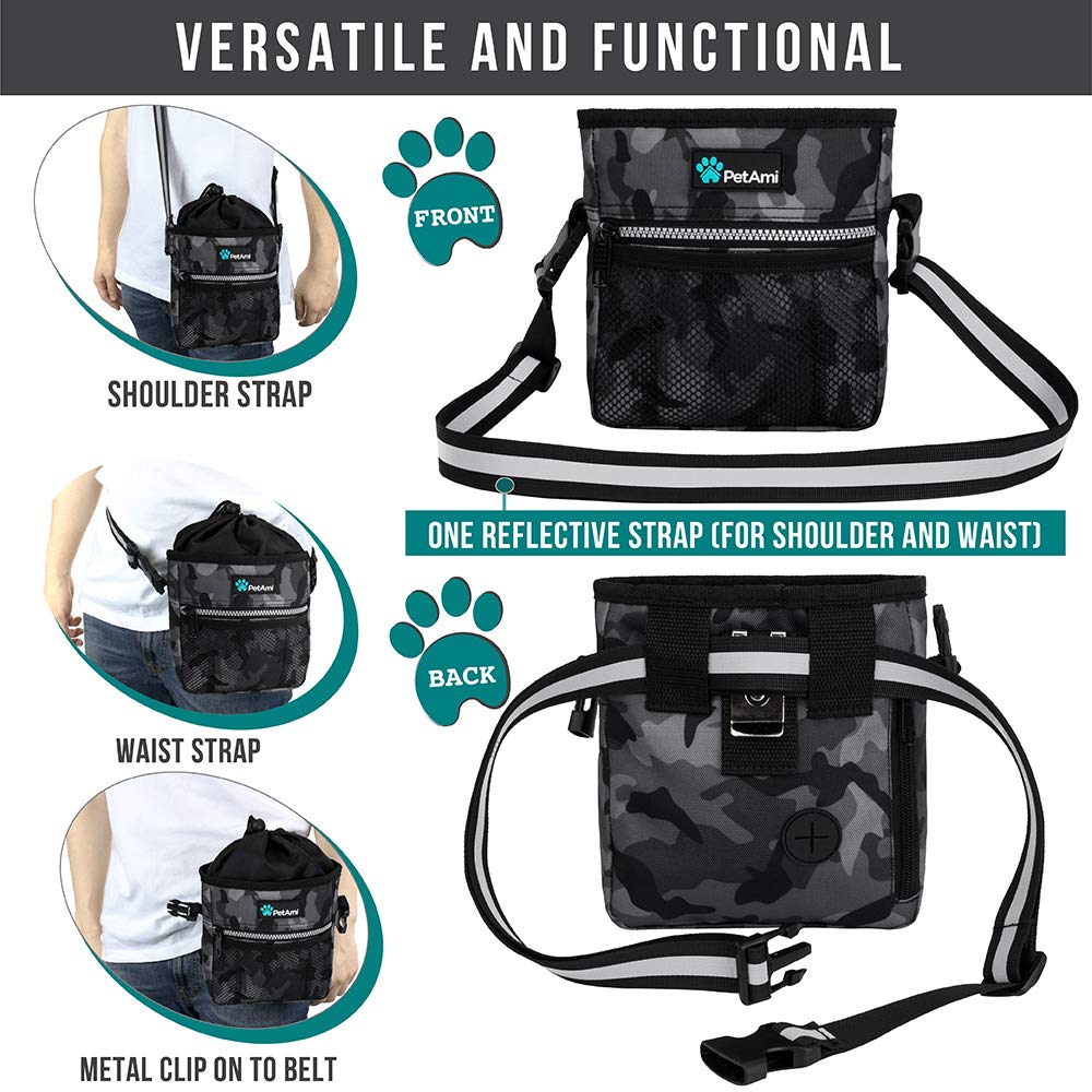 PetAmi Hands Free Dog Treat Pouch for Training and Walking - Camo Black view 3