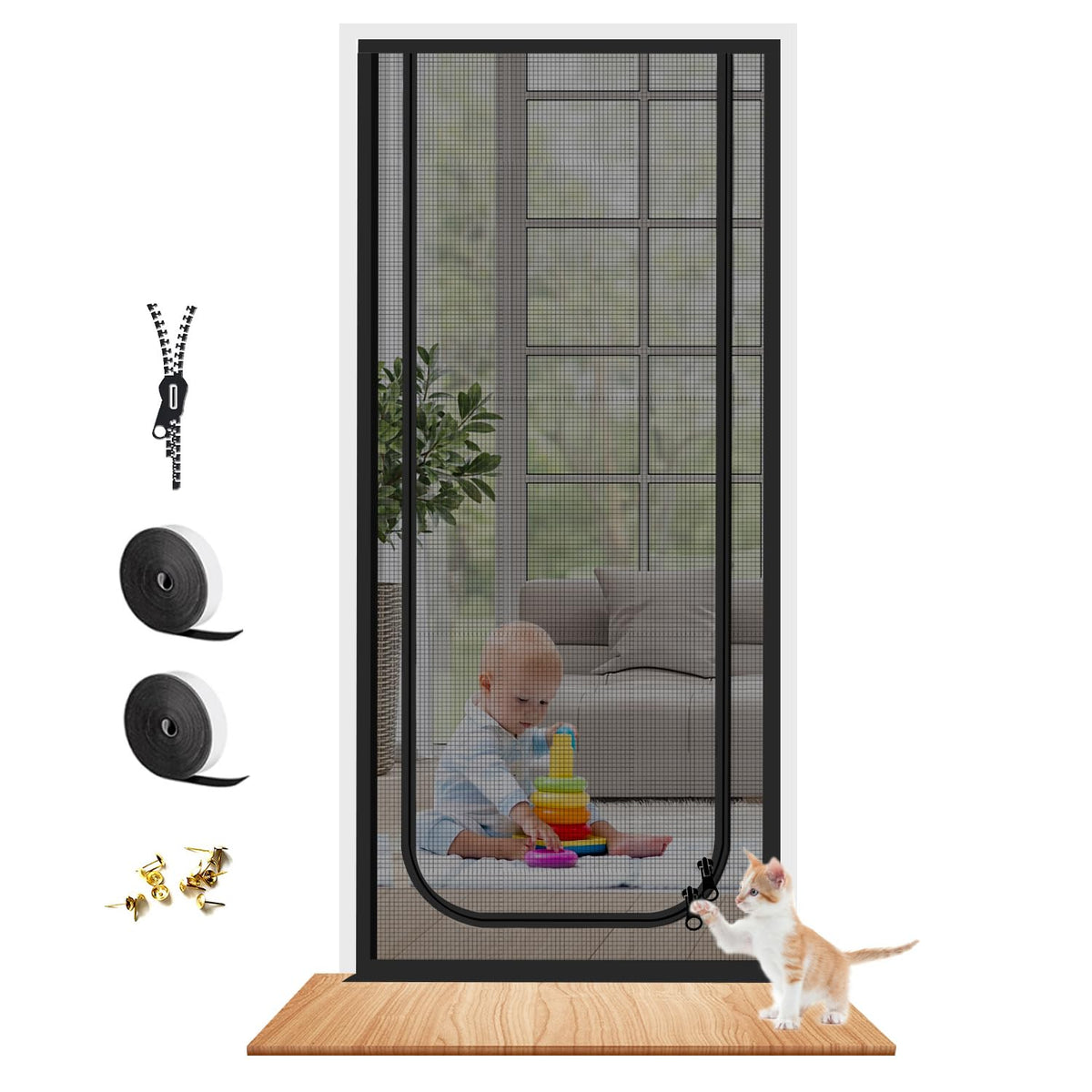 Dixutzi Reinforced Cat Screen Door Fits Door - Black / Fits Door Size up to 32''x80''