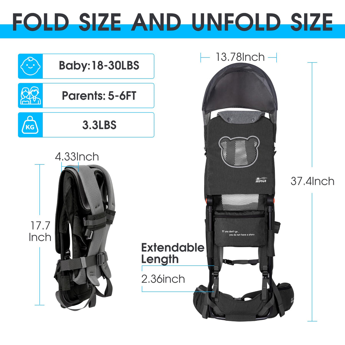 WIPHA Toddler Hiking Backpack Carrier - Dark Grey view 3