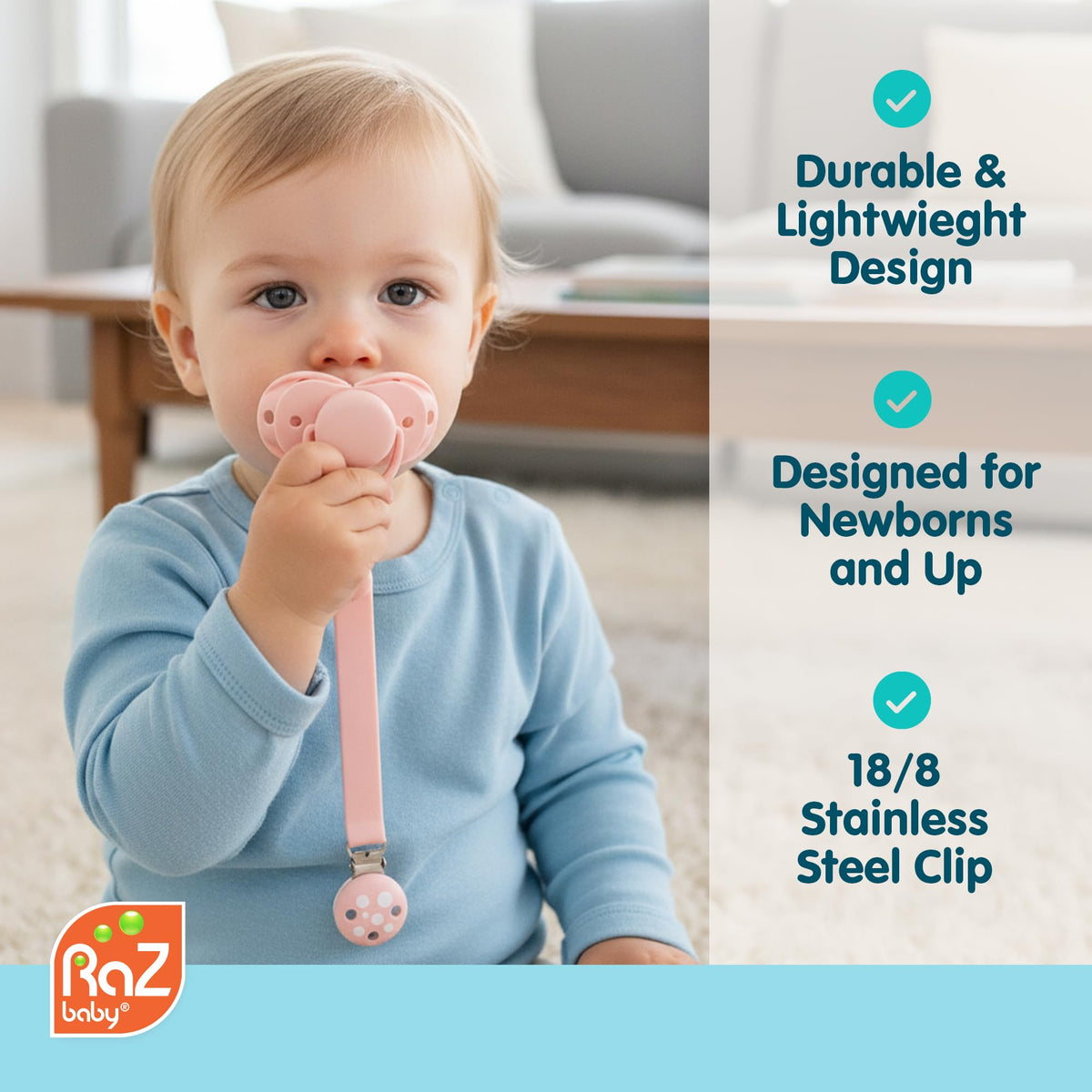 RaZbaby Chompy Silicone Pacifier Holder Clip - view 5