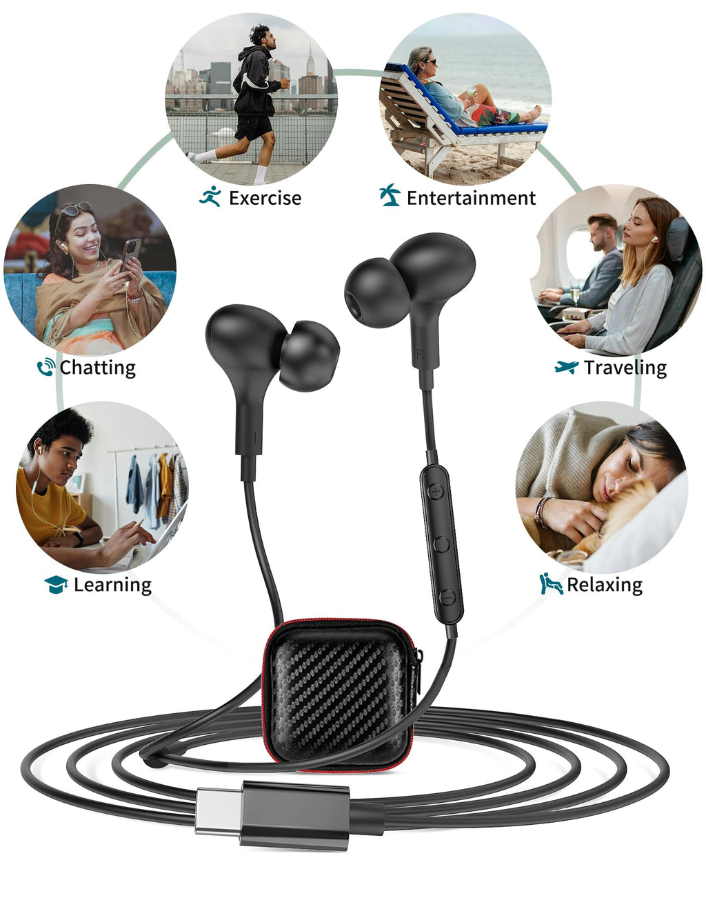 USB C Headphones for iPhone 18 Pro Max 17 16 15/Galaxy S26 FE Wired Earbuds - Black view 7
