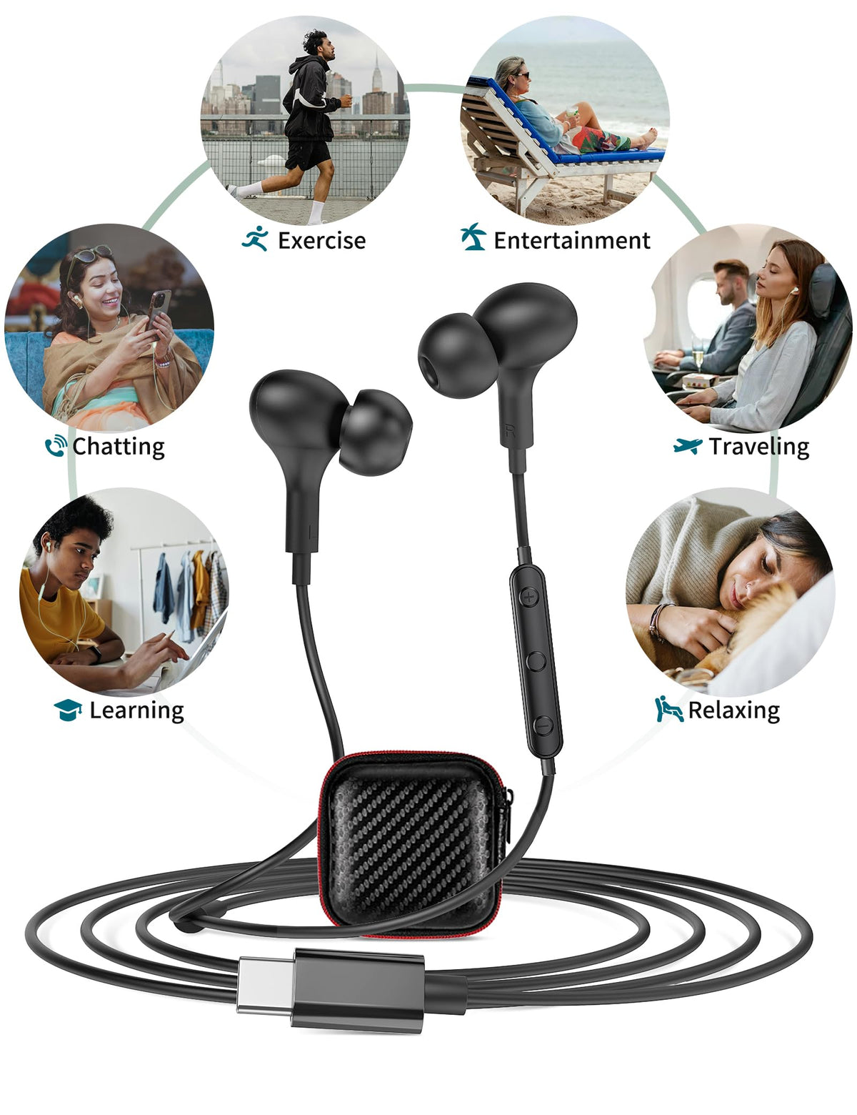 USB C Headphones for iPhone 18 Pro Max 17 16 15/Galaxy S26 FE Wired Earbuds - Black view 7