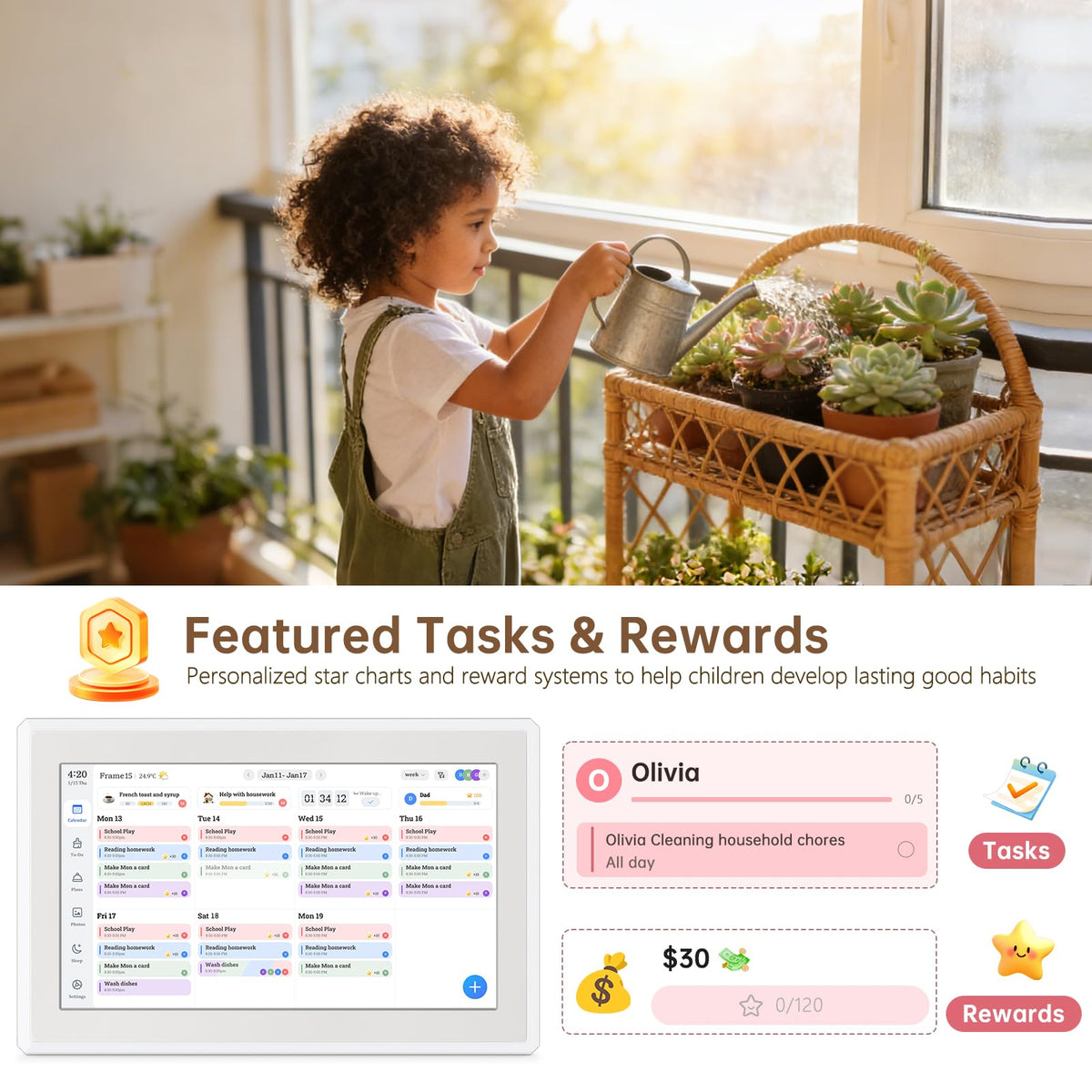 Yemsd 15.6" Digital Calendar Wall Touch Screen, Chore Chart, Photo Frame, Bases (White01)
