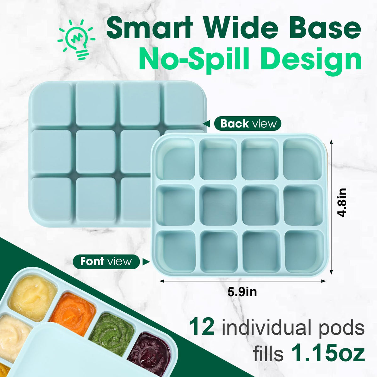3 Pack Baby Food Freezer Tray with Lids - Blue view 1