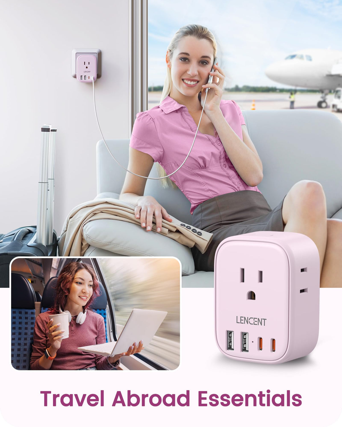LENCENT Travel Plug Adapter - Type C-17.5W-Most of Europe-Pink view 5