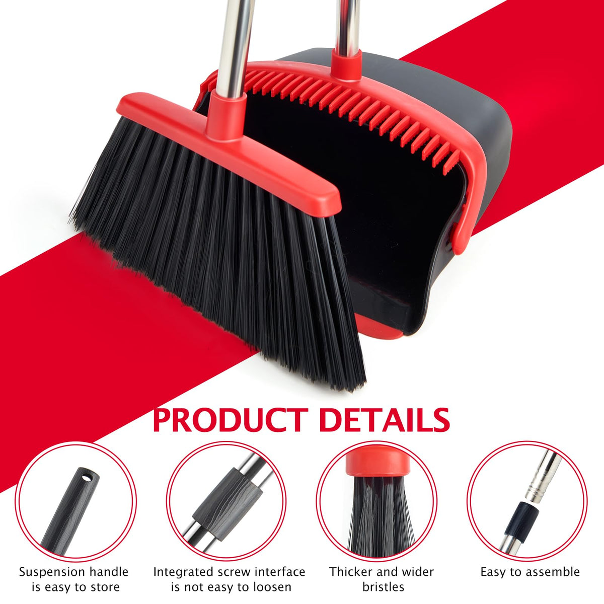 XXFLOWER Broom and Dustpan - Black Red view 5