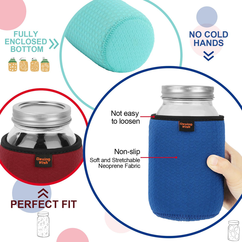 Desing Wish 32 oz Regular/Wide Mouth Mason Jar Neoprene Sleeve, 32oz Non-slip Cozy (additional view 2)