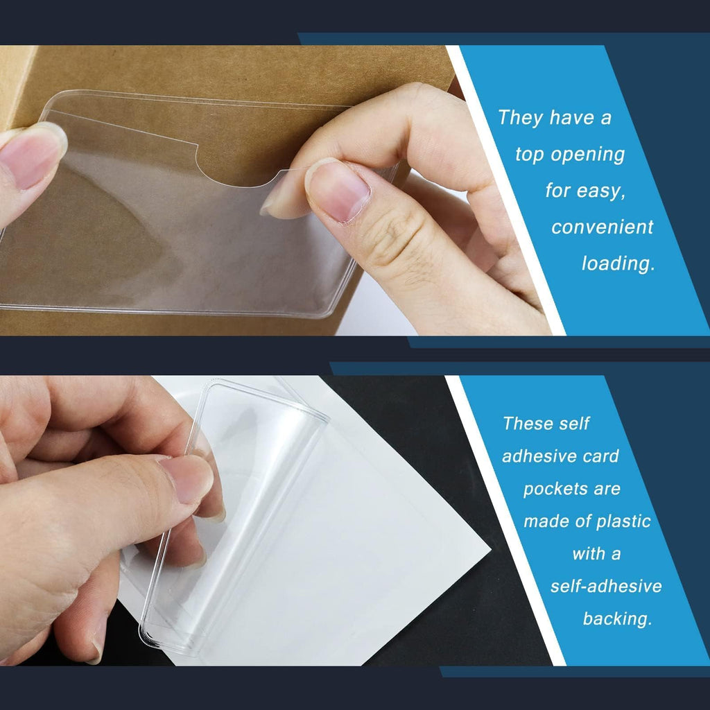 WYOMER Clear Self-Adhesive Business Card Pockets and Top Open Library Card Pockets - 100 / 2.3" x 3.7" view 2