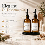 Olive Oil Dispenser for Kitchen, 2-Pack 12oz Glass Bottle - Brown&White Labels view 1
