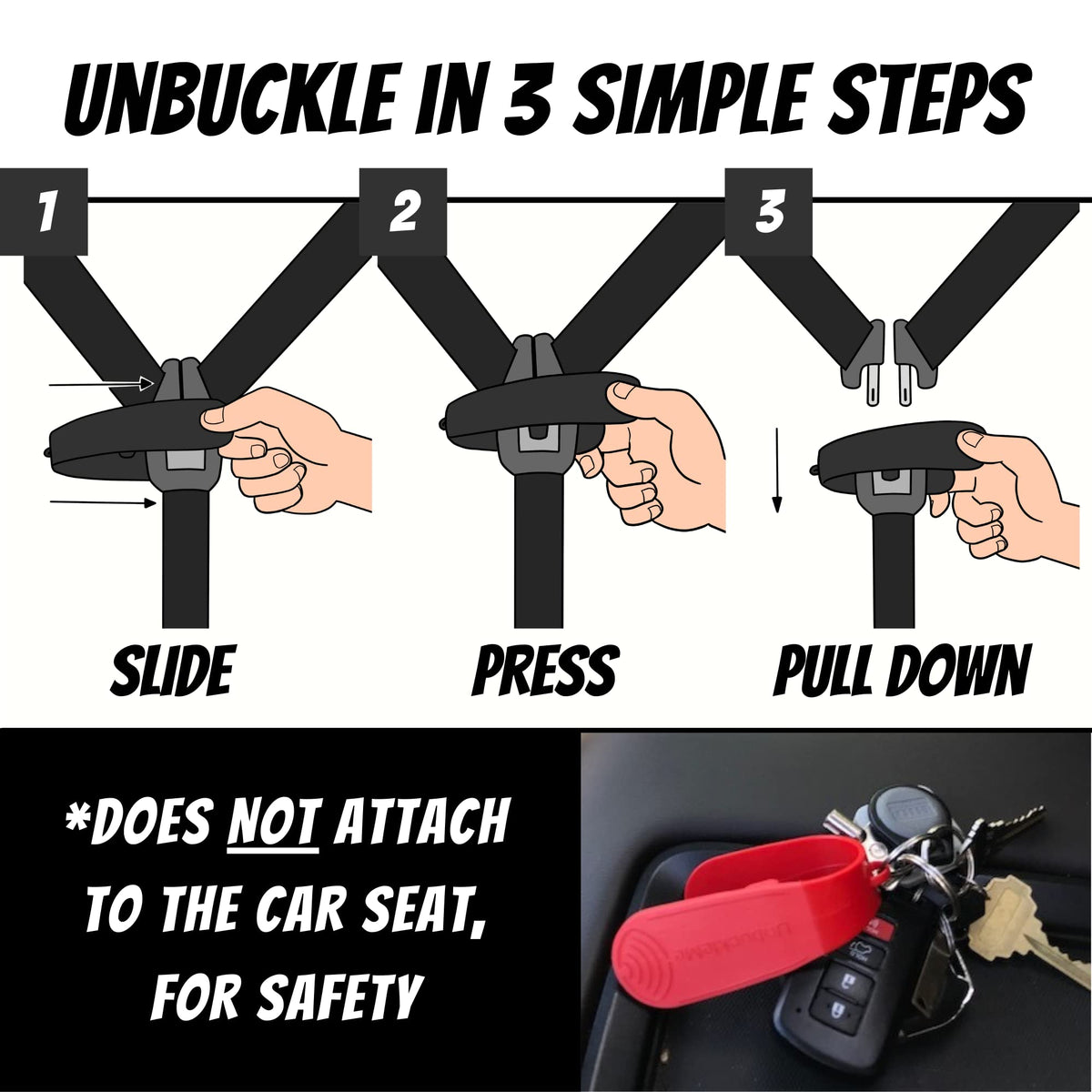 UnbuckleMe Car Seat Buckle Release Tool - Black & White view 4