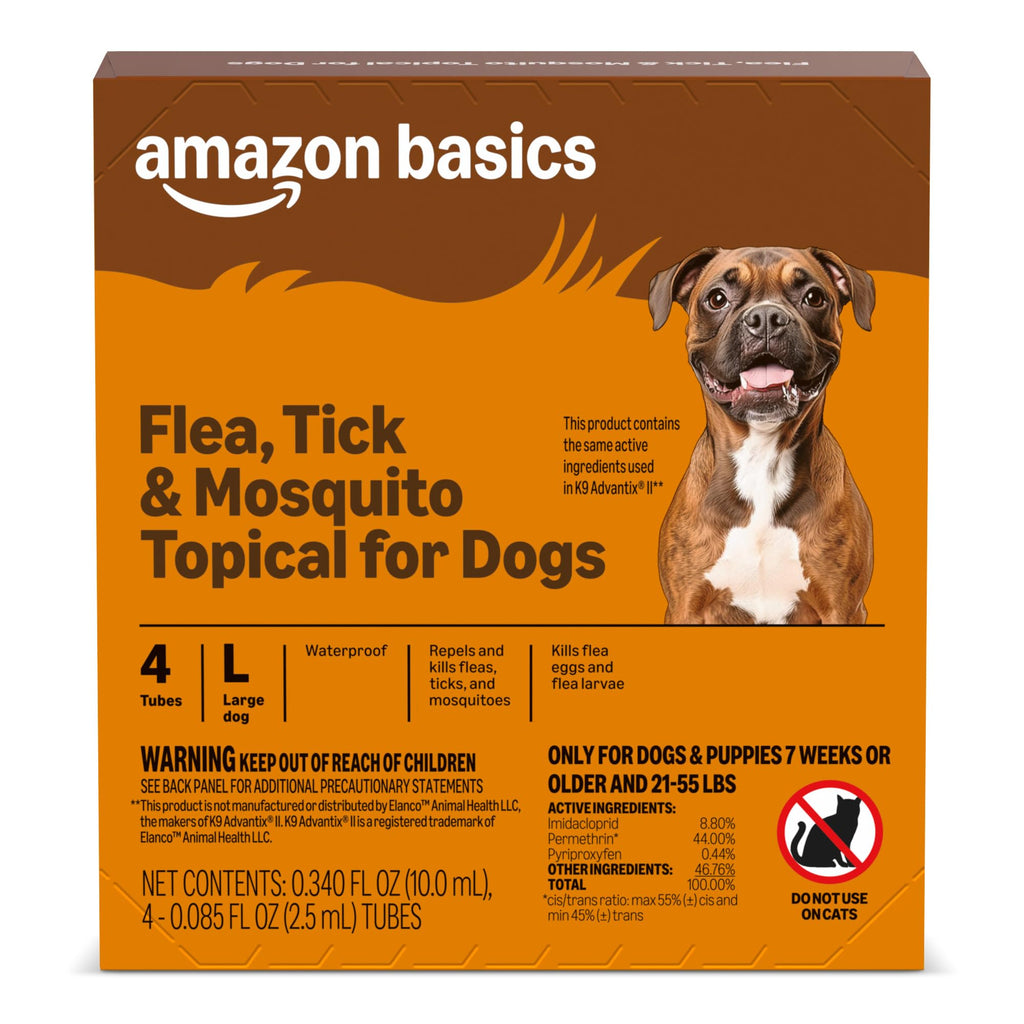 Amazon Basics Preventative Flea, Tick & Mosquito Topical Treatment for Large Dogs (21-55