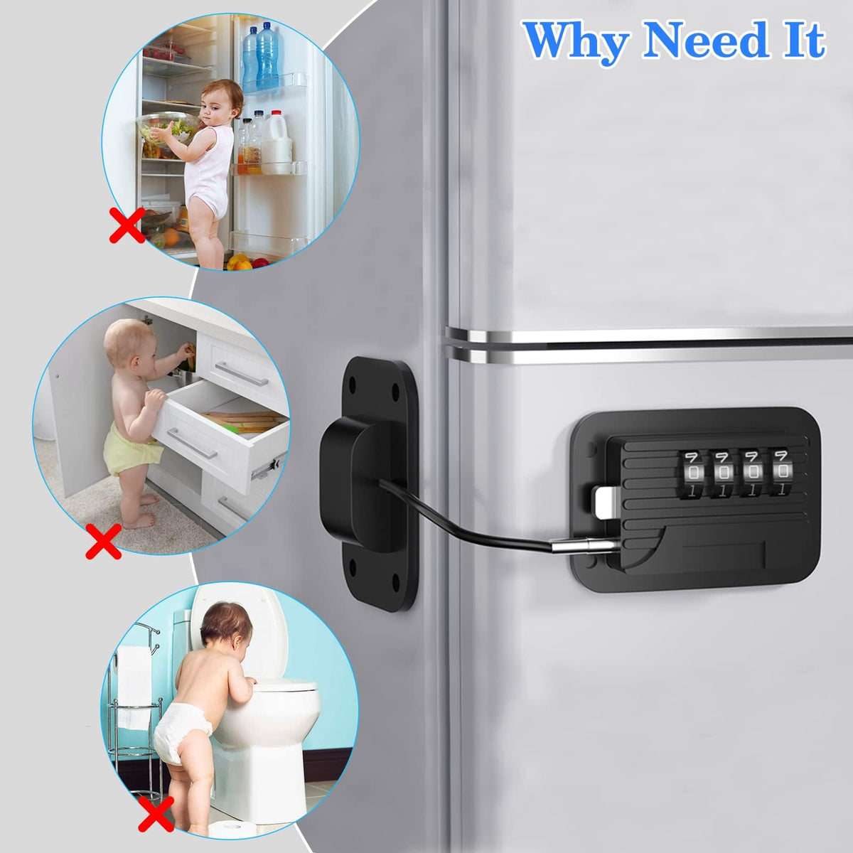 Fridge Locks with Code for Refrigerator - A-Black-2PACK view 1