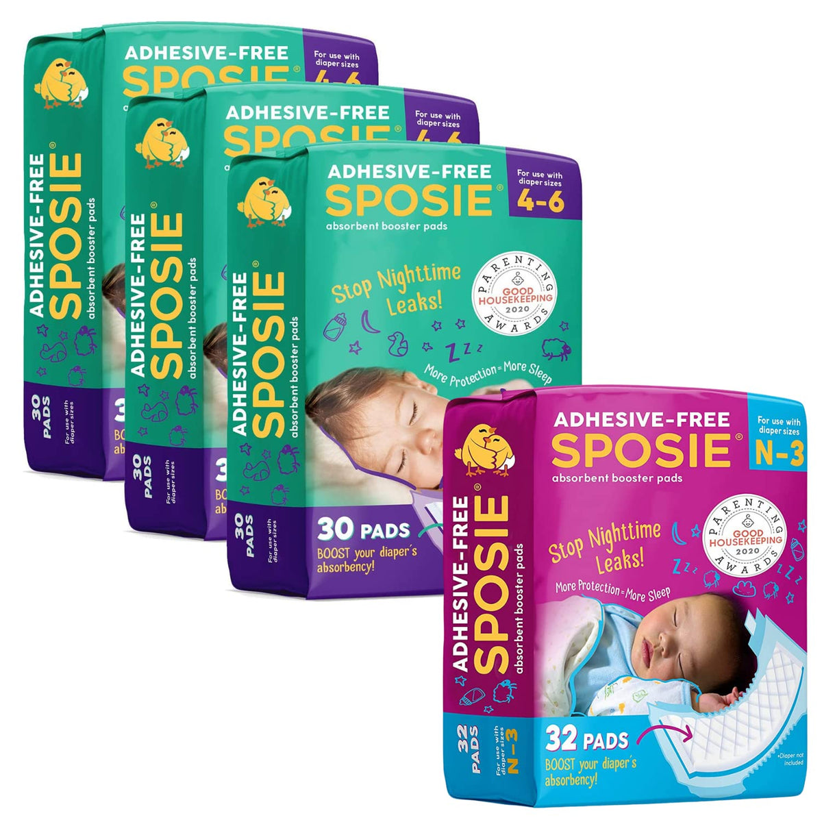 Sposie Diaper Booster Pads - Overnight Diaper Inserts Size 4-6 & N-3