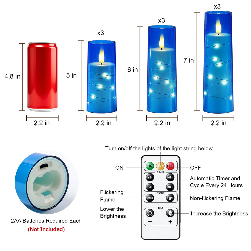 Raycare Flameless Candles with String Lights - 9pcs-Blue view 5