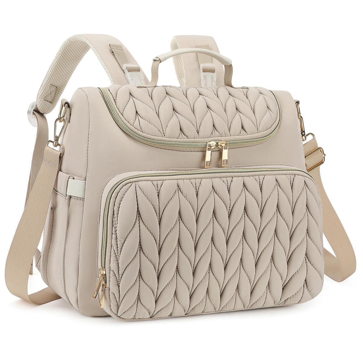 Bevkois Small Diaper Bag Backpack Quilted Mini Baby Crossbody Diaper Bag Tote for Mom and Baby Girls Boys - Beige