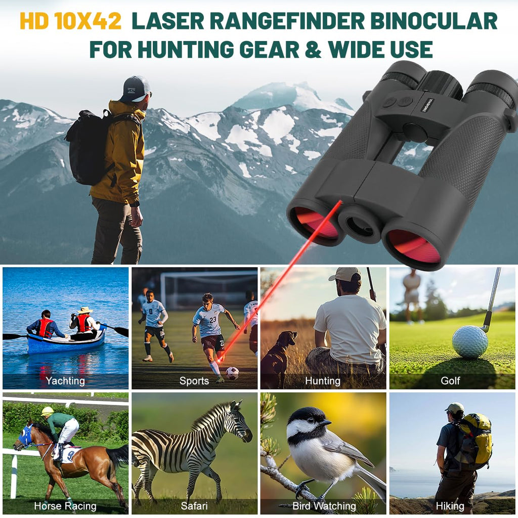 YINMONE 10x42 Laser Rangefinder Binoculars for Hunting Range Finder 2500Yds