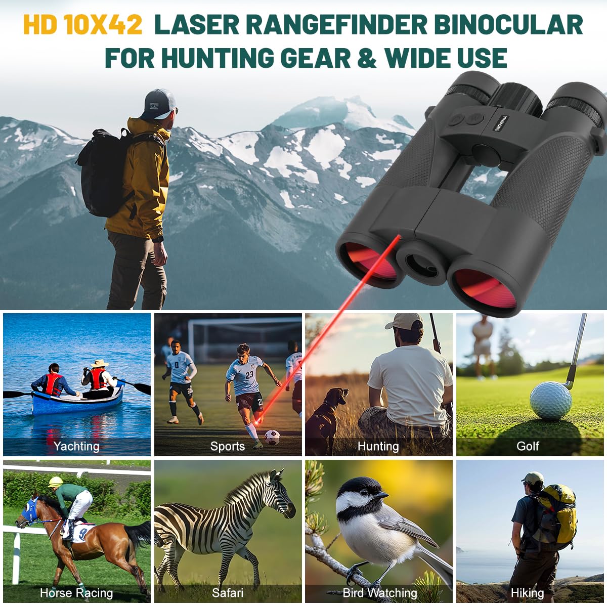 YINMONE 10x42 Laser Rangefinder Binoculars for Hunting Range Finder 2500Yds